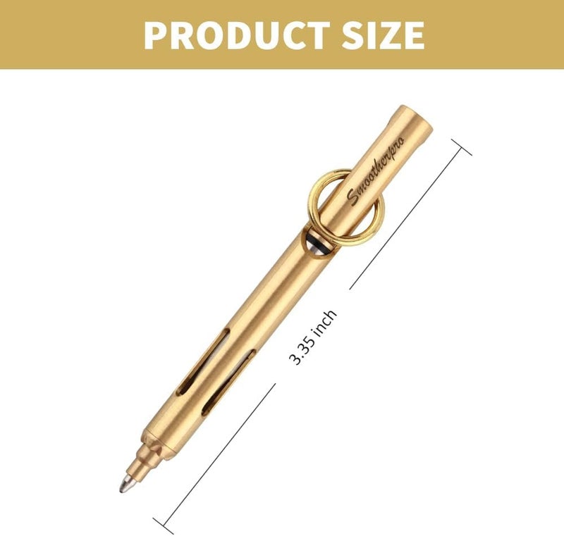SMOOTHERPRO Mini Pen, Brass EDC Pocket Pen with Keychain, 80mm in Lenth Small for Travel, Wallet, Includes 2 Refill Cartridges - Natural - Image 2